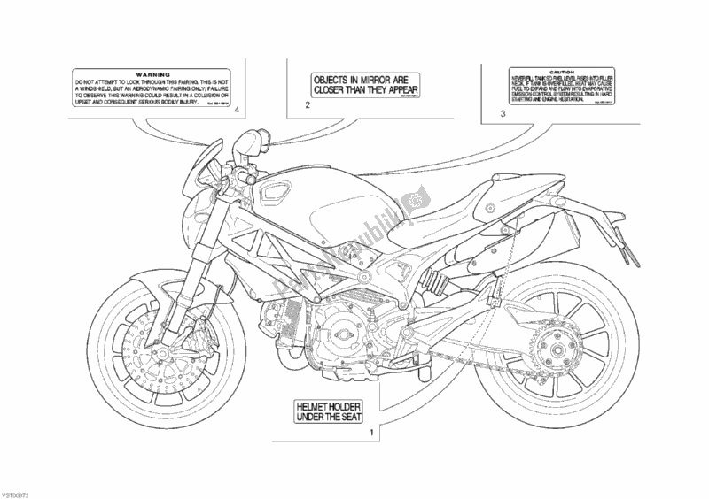 All parts for the Warning Labels of the Ducati Monster 1100 ABS USA 2010